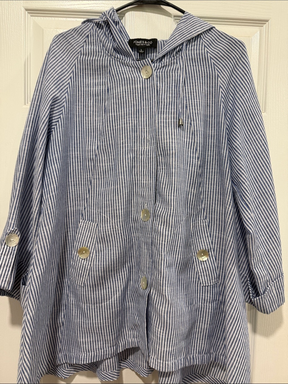 Jones & Co - Blue Striped Lightweight Hooded Tunic Jacket